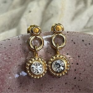 Elegant Gold and Crystal Drop Dangle Earrings, Door Knocker Style